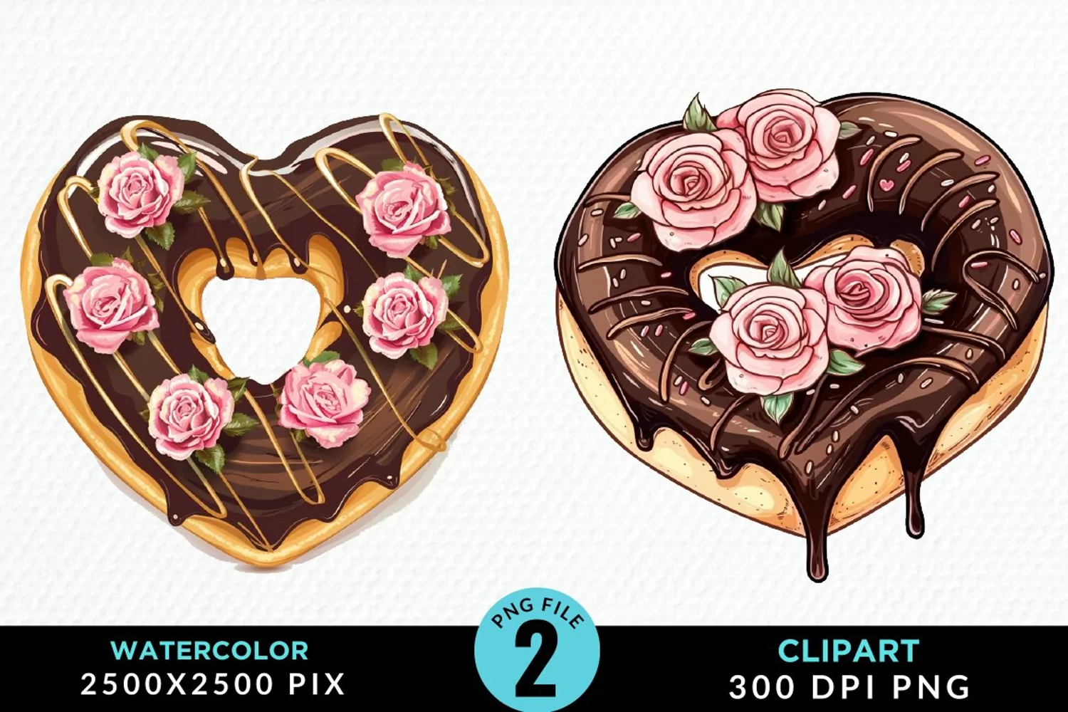 Watercolor Valentine Doughnut Graphic Clipart product image 1