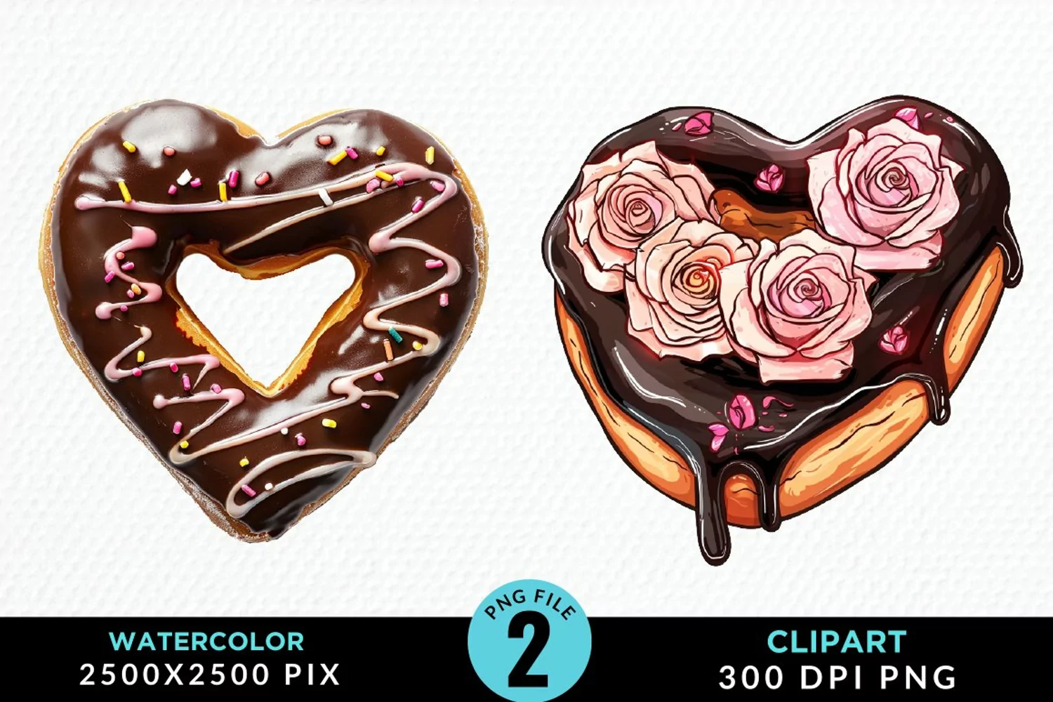 Watercolor Valentine Doughnut Exquisite Clipart product image 1
