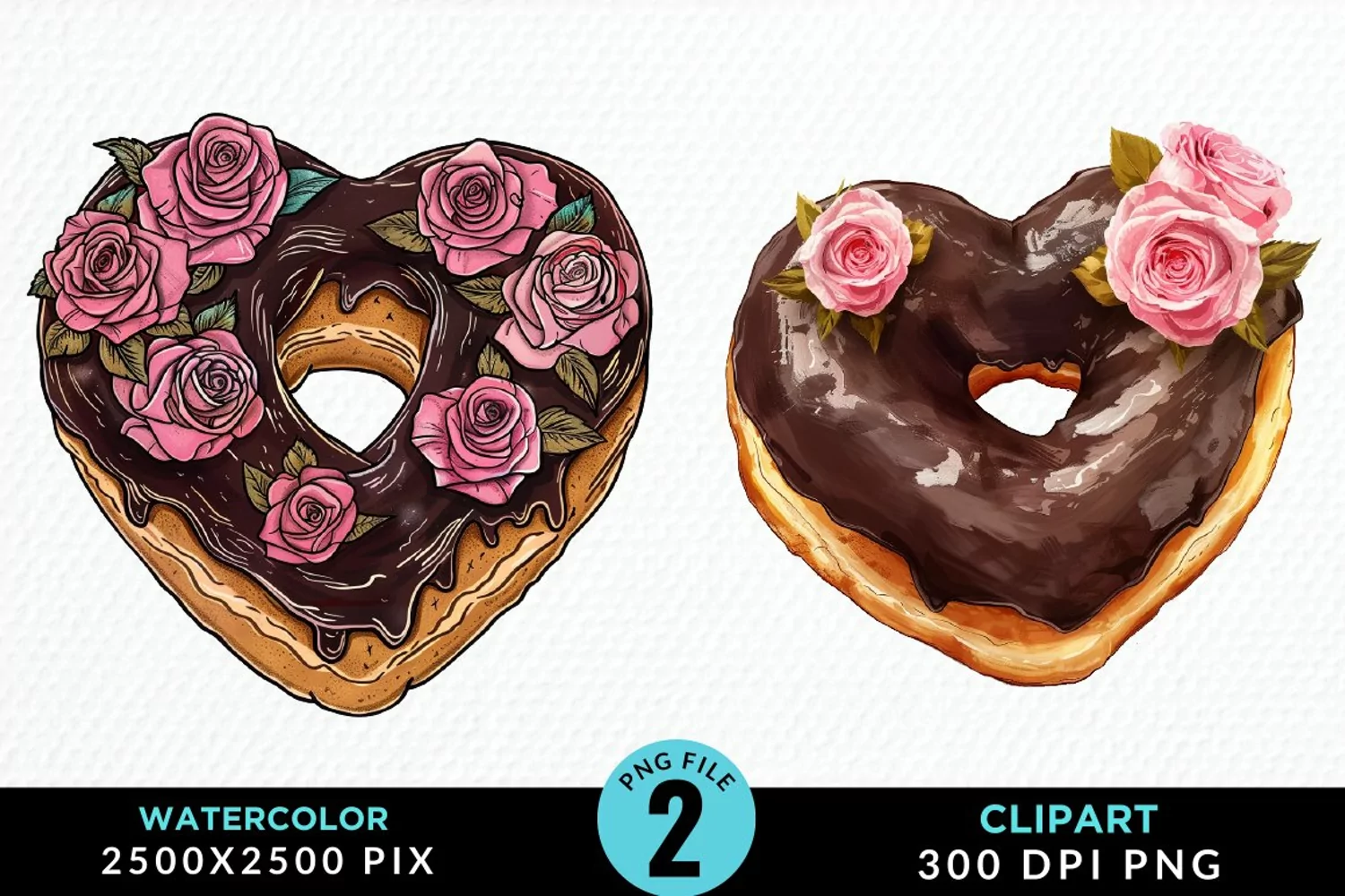 Watercolor Valentine Doughnut Exquisite Clipart product image 1