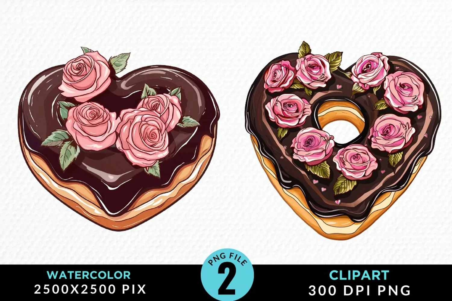 Watercolor Valentine Doughnut Graphic Clipart product image 1