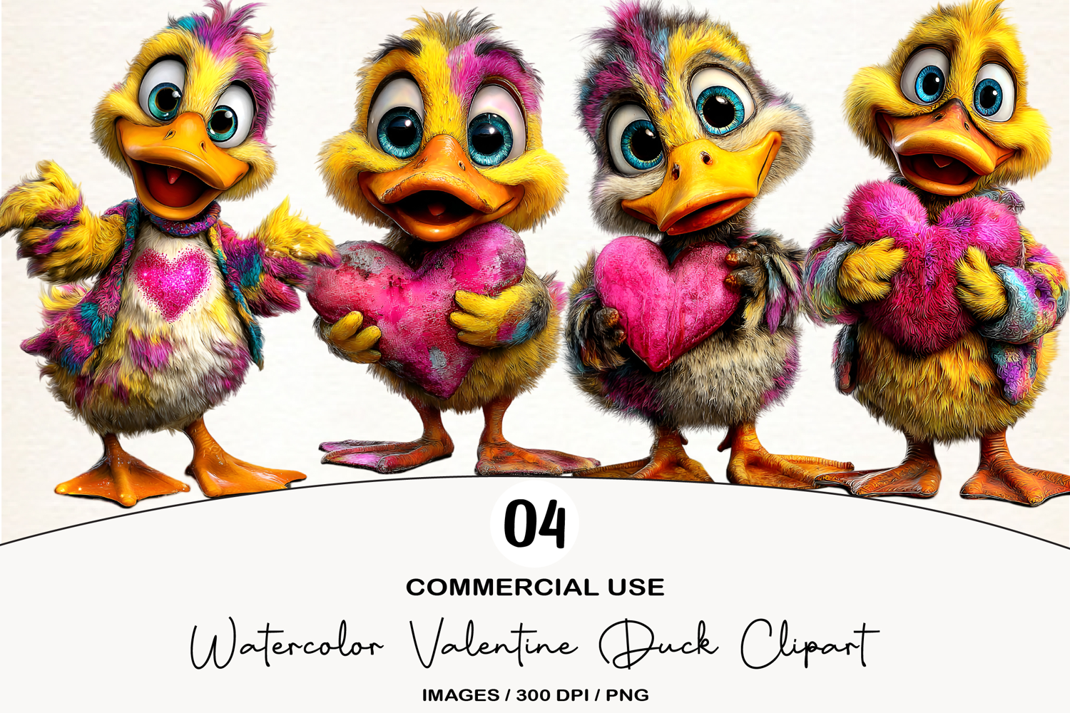 Watercolor Valentine Duck Clipart product image 1