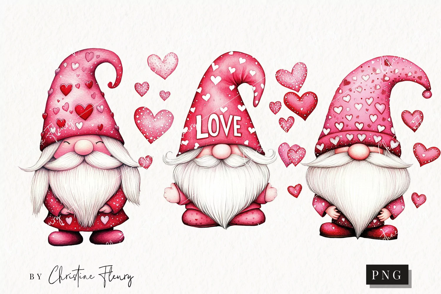 Watercolor Valentine Gnomes | Valentines Day PNG product image 1