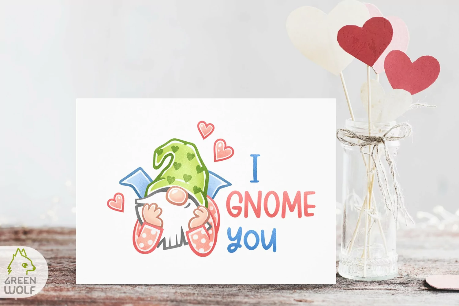 Watercolor Valentine printable art with gnome and quote I gnome you