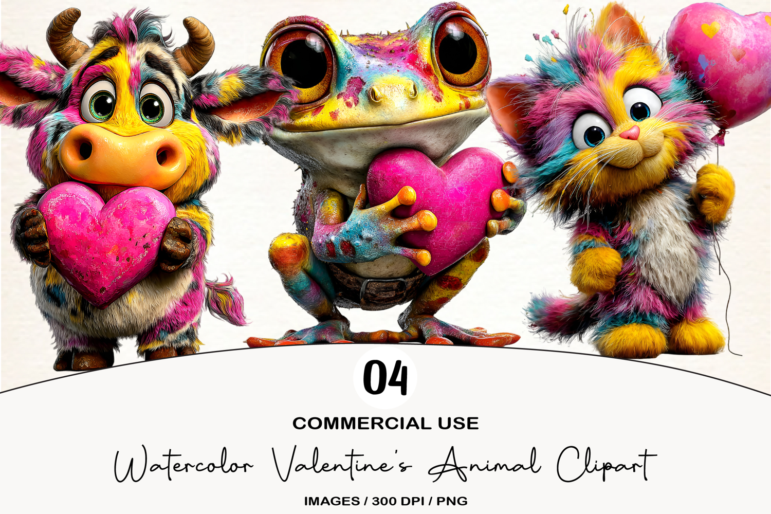 Watercolor Valentine's Animal Clipart product image 1
