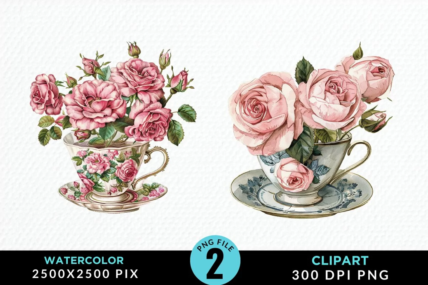 Watercolor Valentine's Roses In A Cup Clipart product image 1