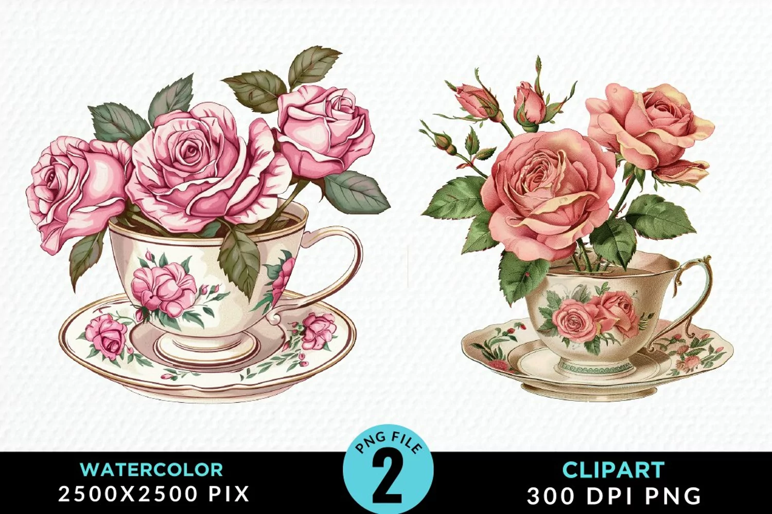 Watercolor Valentine's Roses In A Cup Clipart product image 1