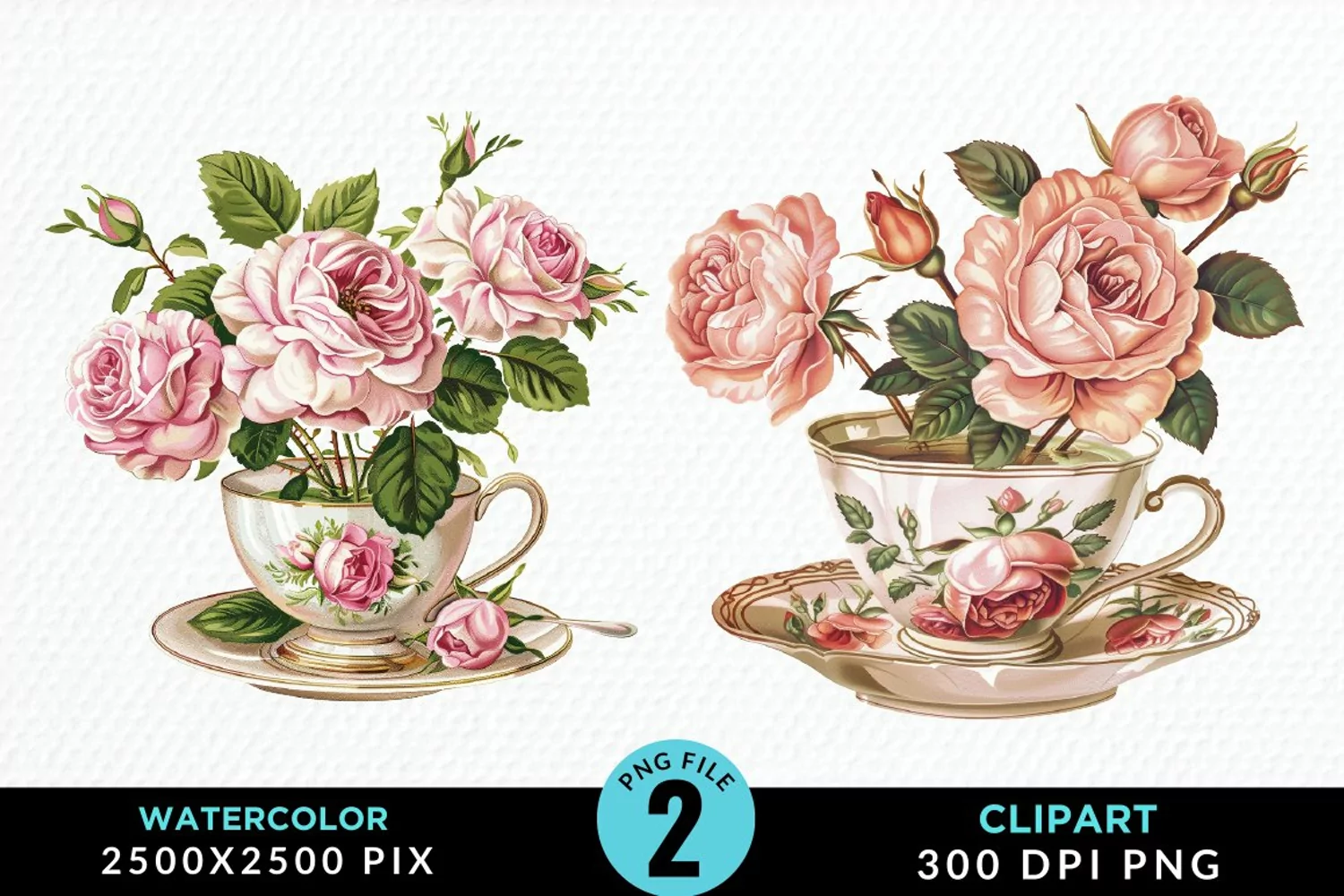 Watercolor Valentine's Roses In A Cup Clipart product image 1