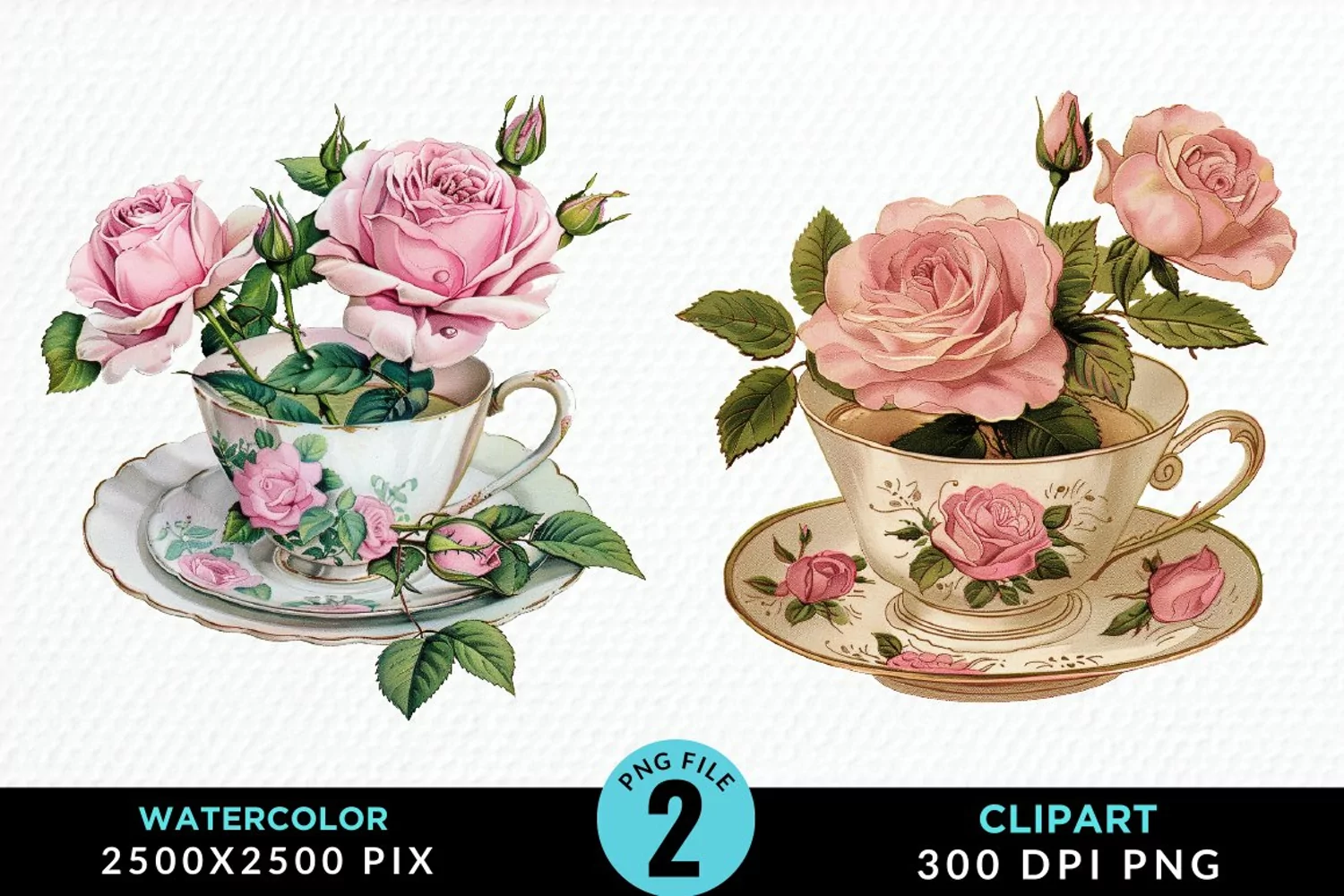 Watercolor Valentine's Roses In A Cup Clipart product image 1