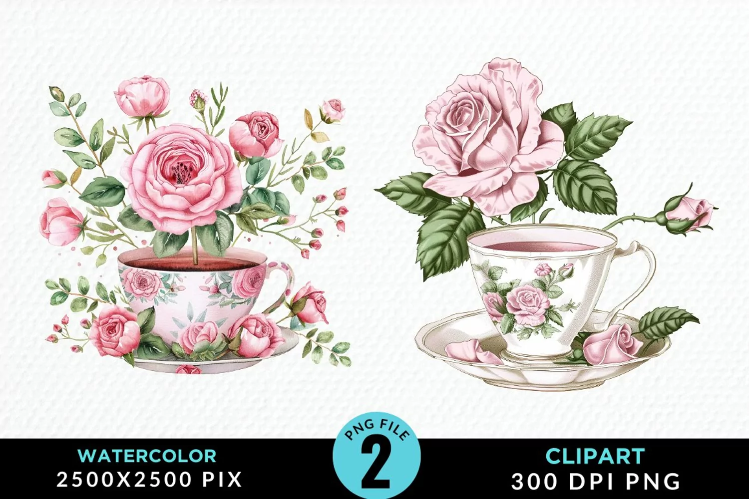 Watercolor Valentine's Roses In A Cup Clipart product image 1