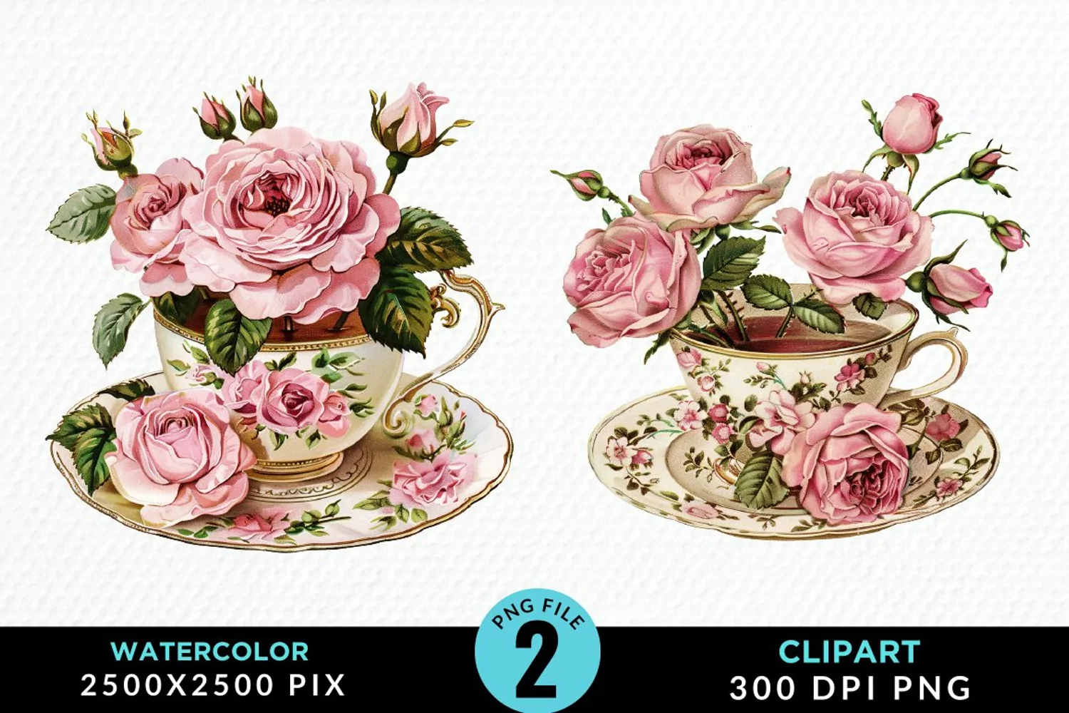 Watercolor Valentine's Roses In A Cup Clipart product image 1