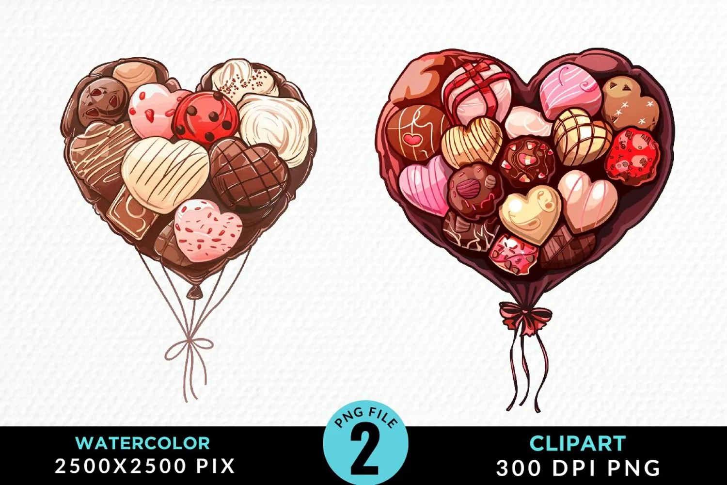 Watercolor Valentines Balloons Image Clipart product image 1
