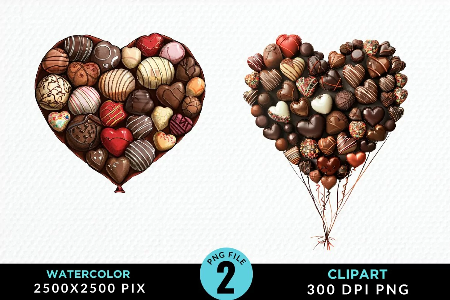 Watercolor Valentines Balloons Illustration Clipart product image 1