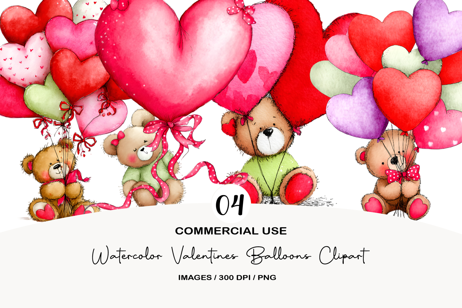 Watercolor Valentines Balloons Clipart product image 1