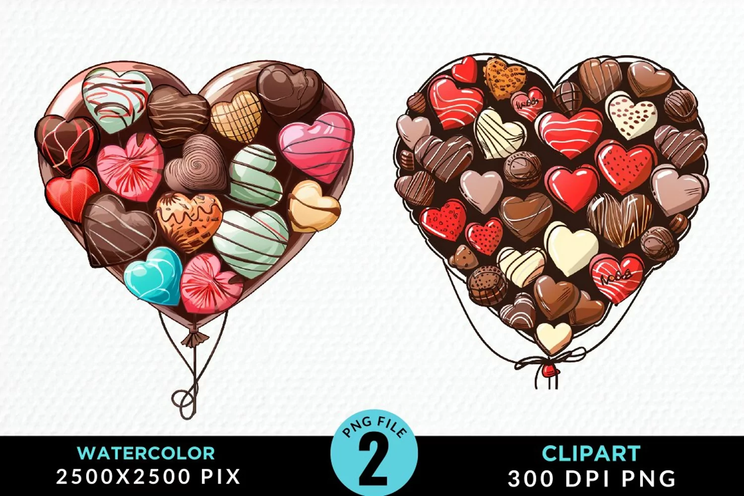 Watercolor Valentines Balloons Image Clipart product image 1