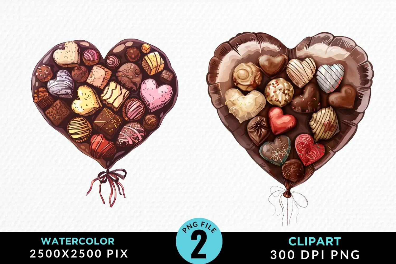 Watercolor Valentines Balloons Illustration Clipart product image 1