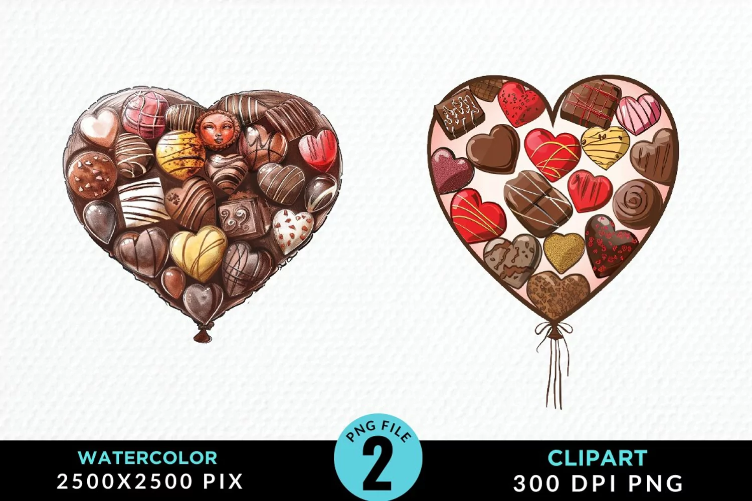 Watercolor Valentines Balloons Image Clipart product image 1