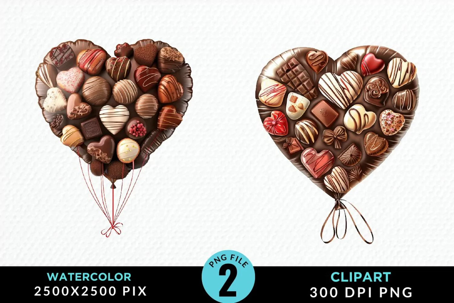 Watercolor Valentines Balloons Image Clipart product image 1