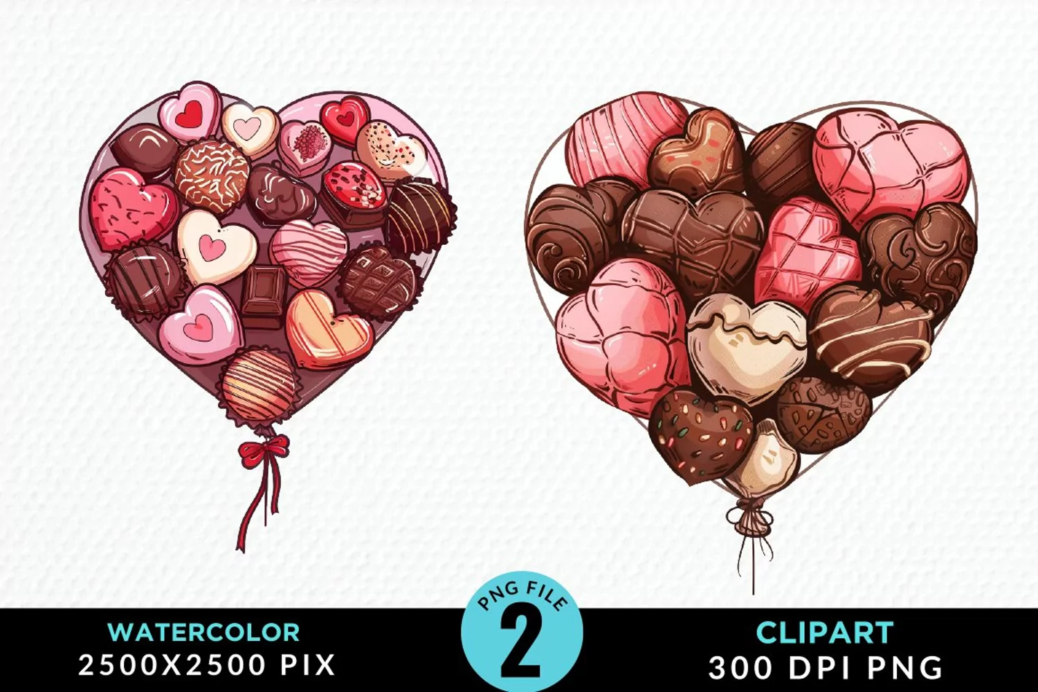 Watercolor Valentines Balloons Illustration Clipart product image 1