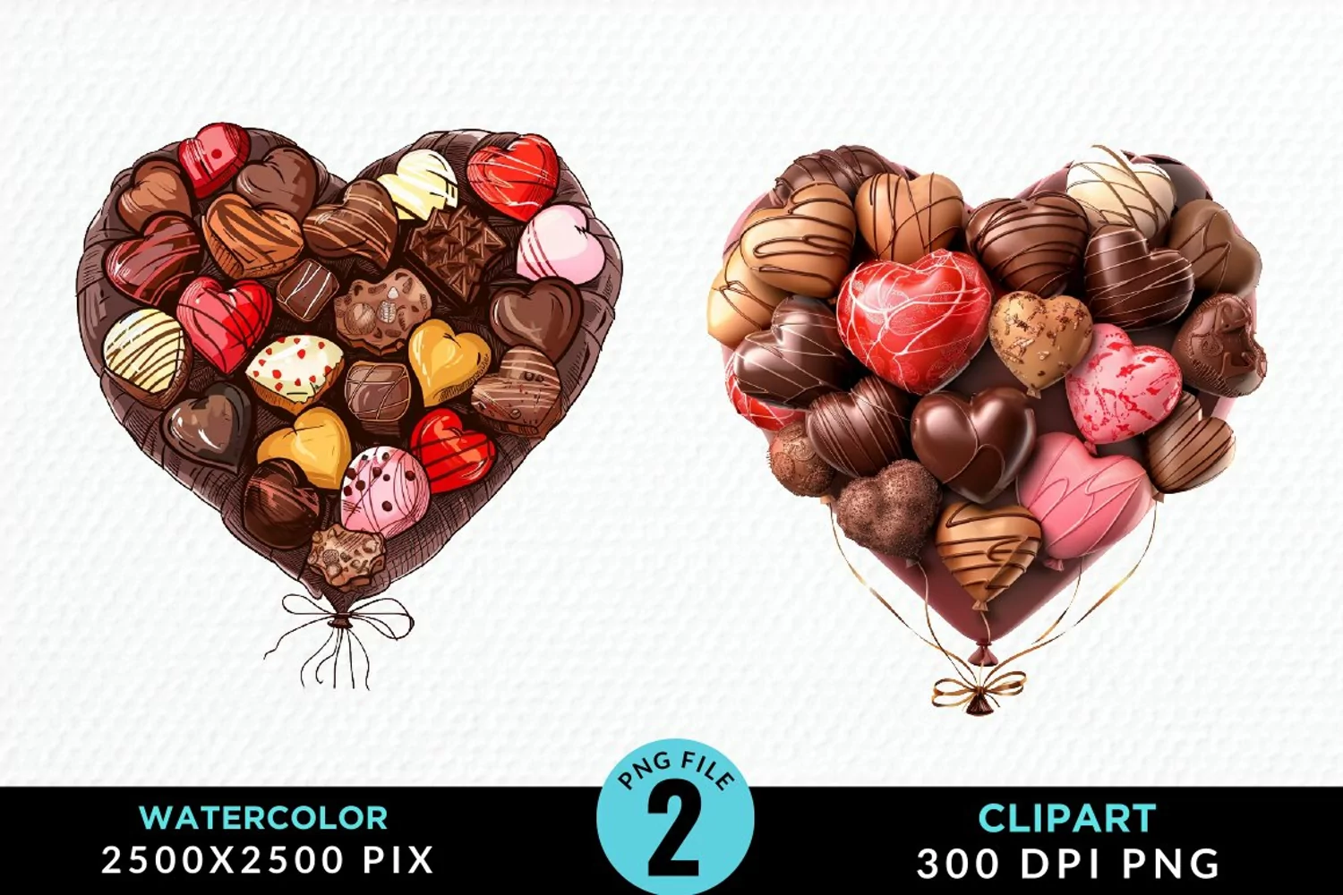 Watercolor Valentines Balloons Illustration Clipart product image 1