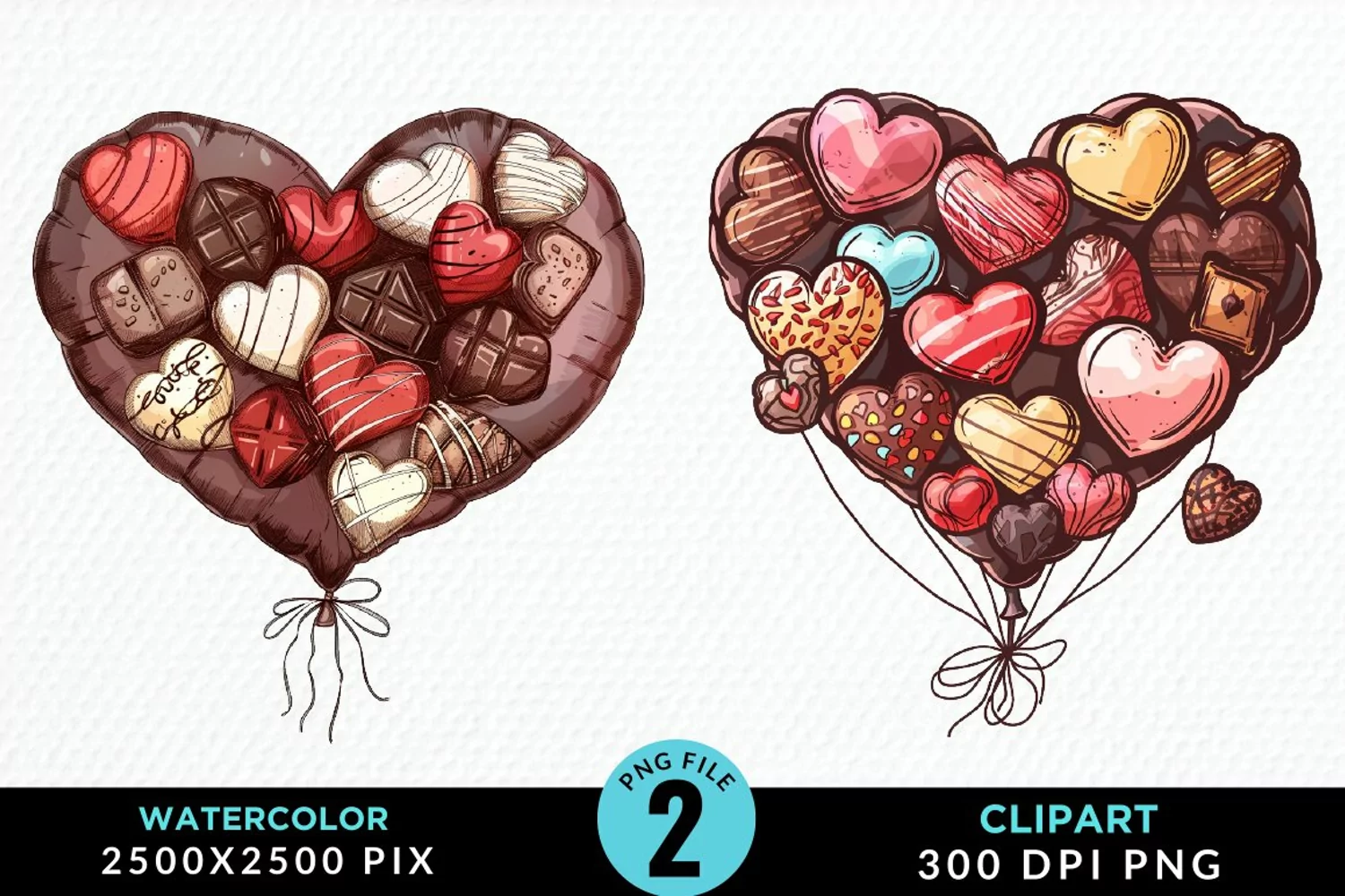 Watercolor Valentines Balloons Illustration Clipart product image 1