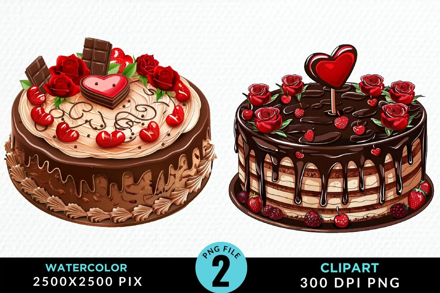 Valentines Cakes Illustration PNG Clipart product image 1