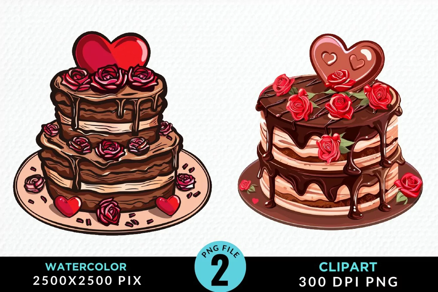 Valentines Cakes Illustration PNG Clipart product image 1