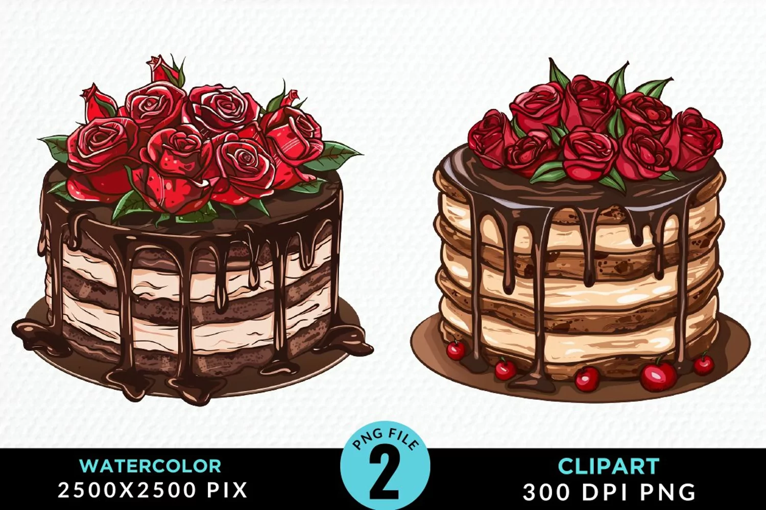 Watercolor Valentines Cakes Illustration PNG Clipart product image 1
