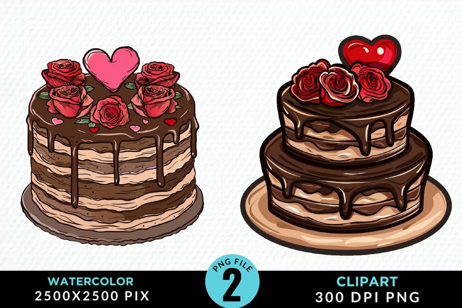 Valentines Cakes Illustration PNG Clipart product image 1