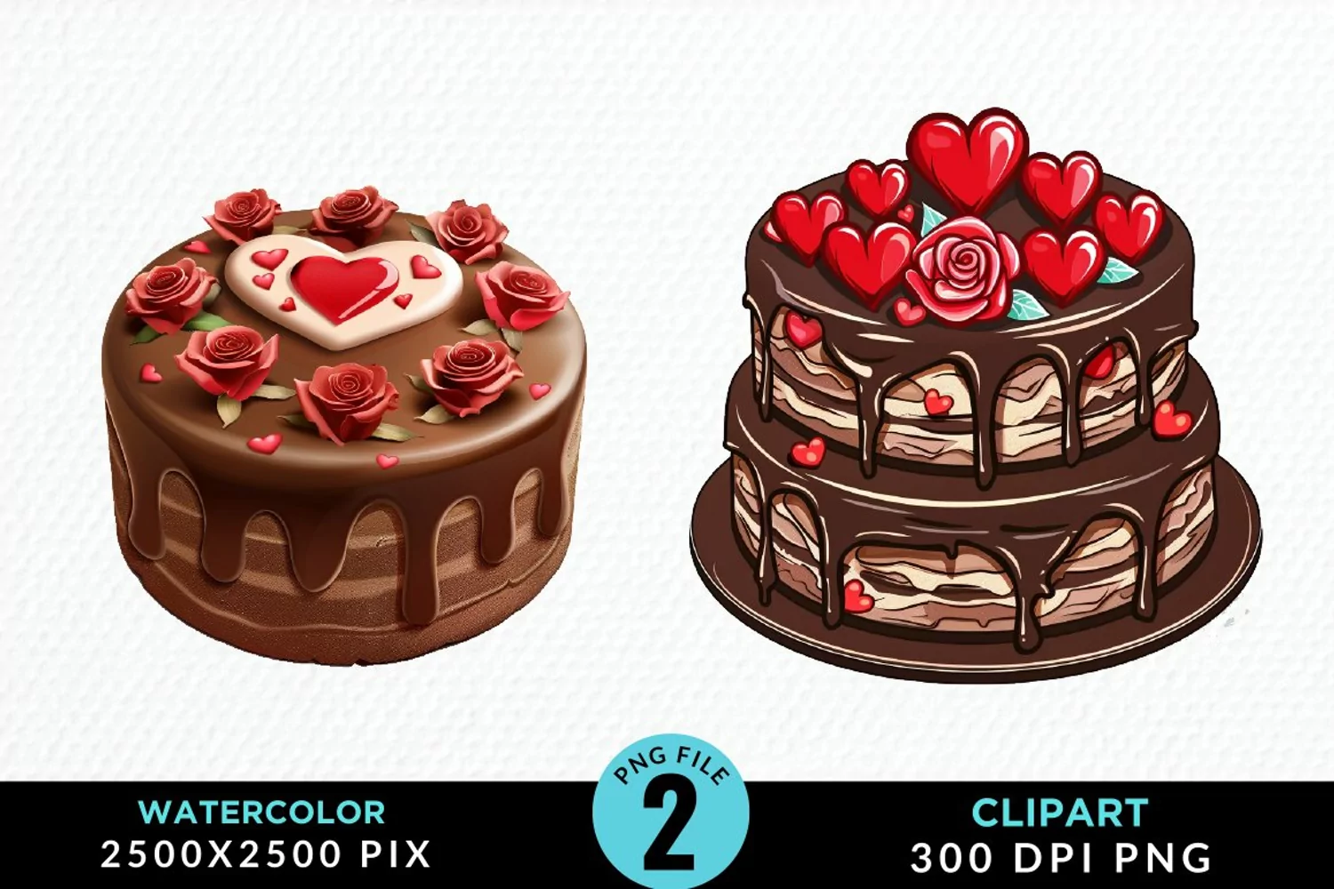 Valentines Cakes Illustration PNG Clipart product image 1