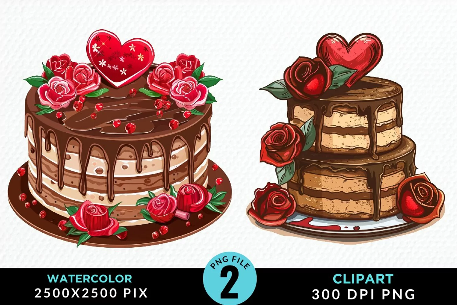 Valentines Cakes Sublimation PNG Clipart product image 1