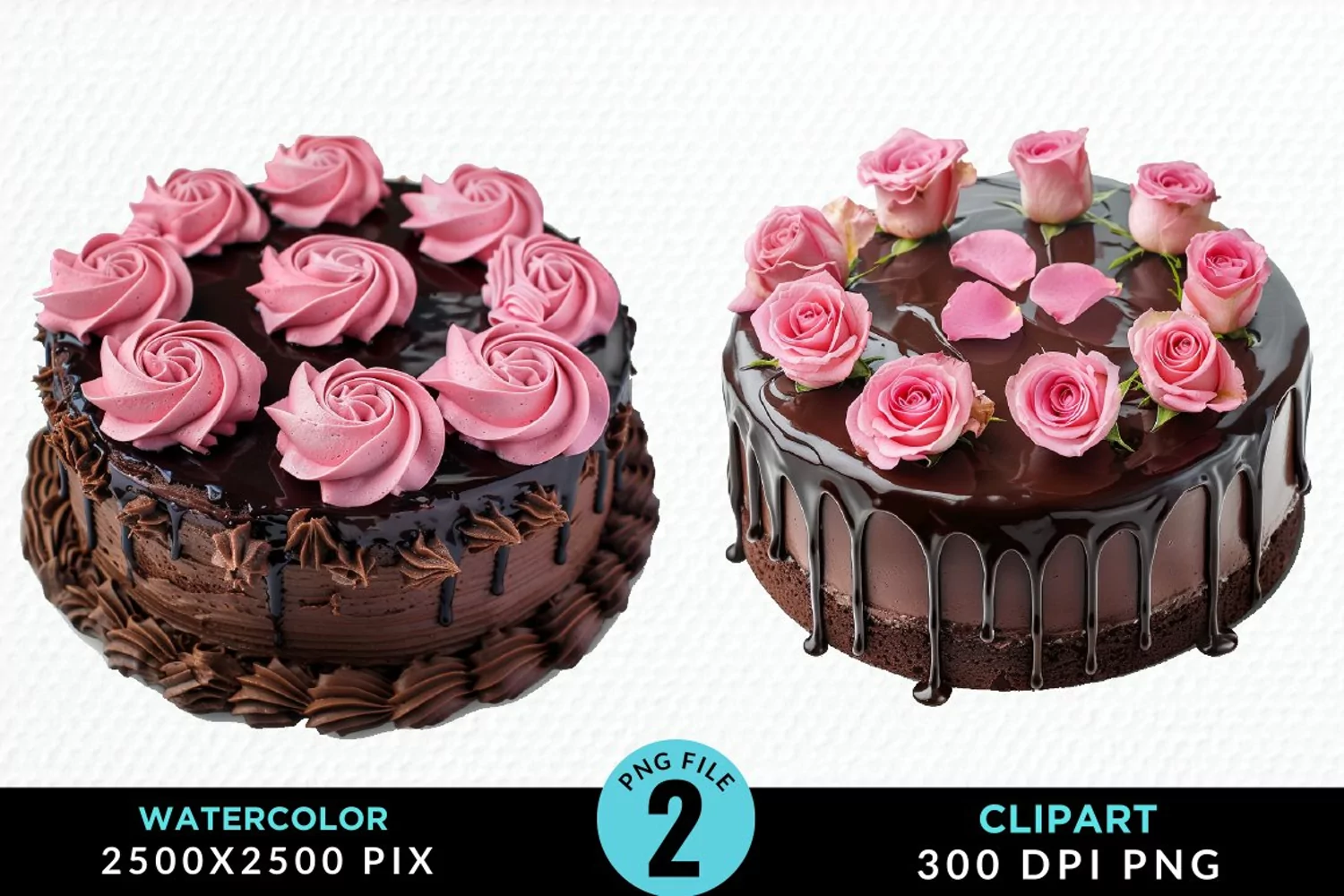 Watercolor Valentines Cakes Sublimation PNG Clipart product image 1