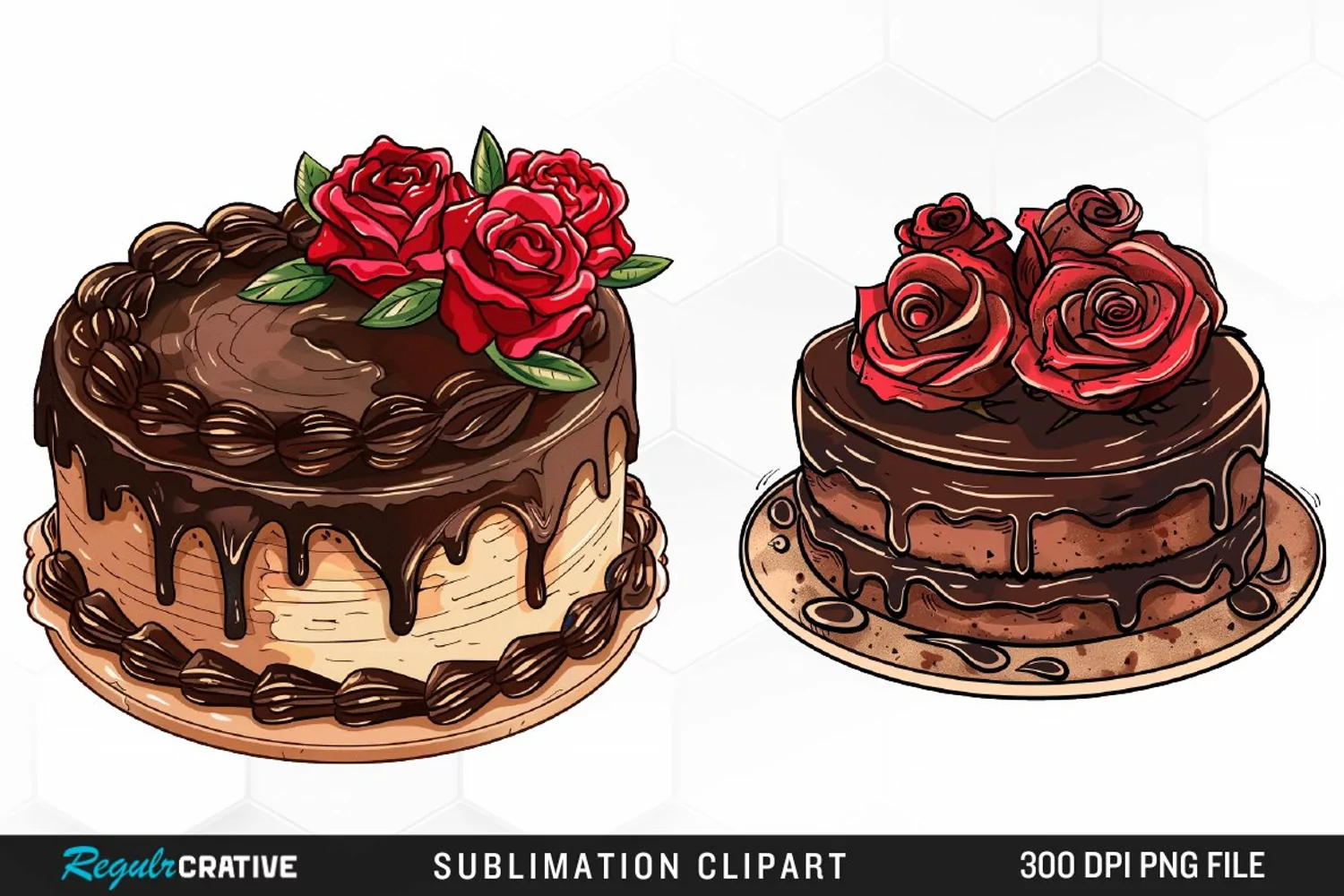 Watercolor Valentines Cakes Graphics Clipart product image 1