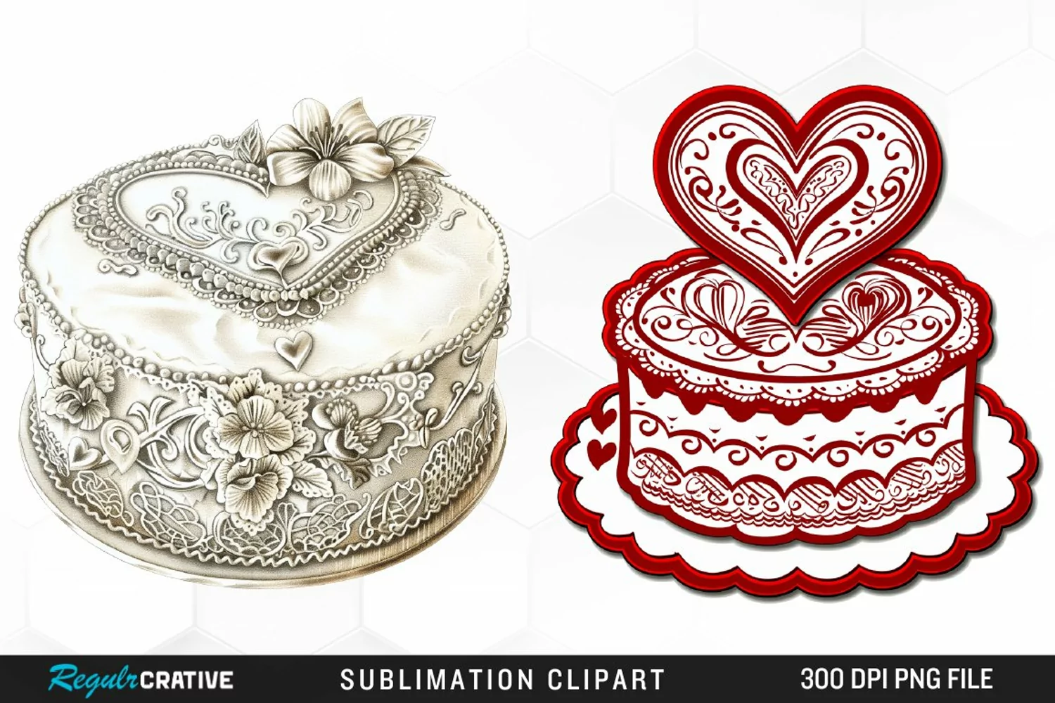 Watercolor Valentines Cakes Illustration Clipart product image 1