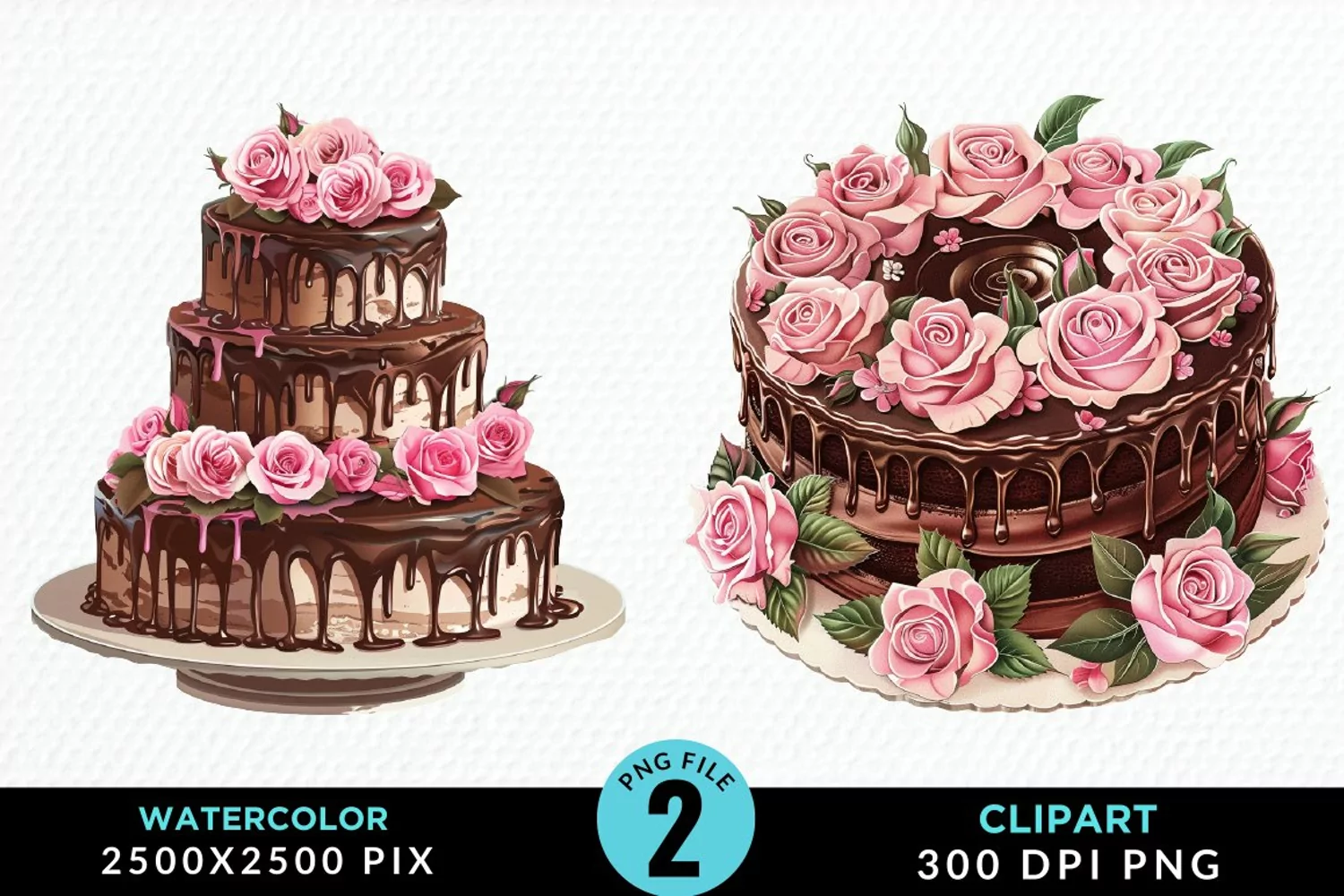 Watercolor Valentines Cakes Illustration PNG Clipart product image 1