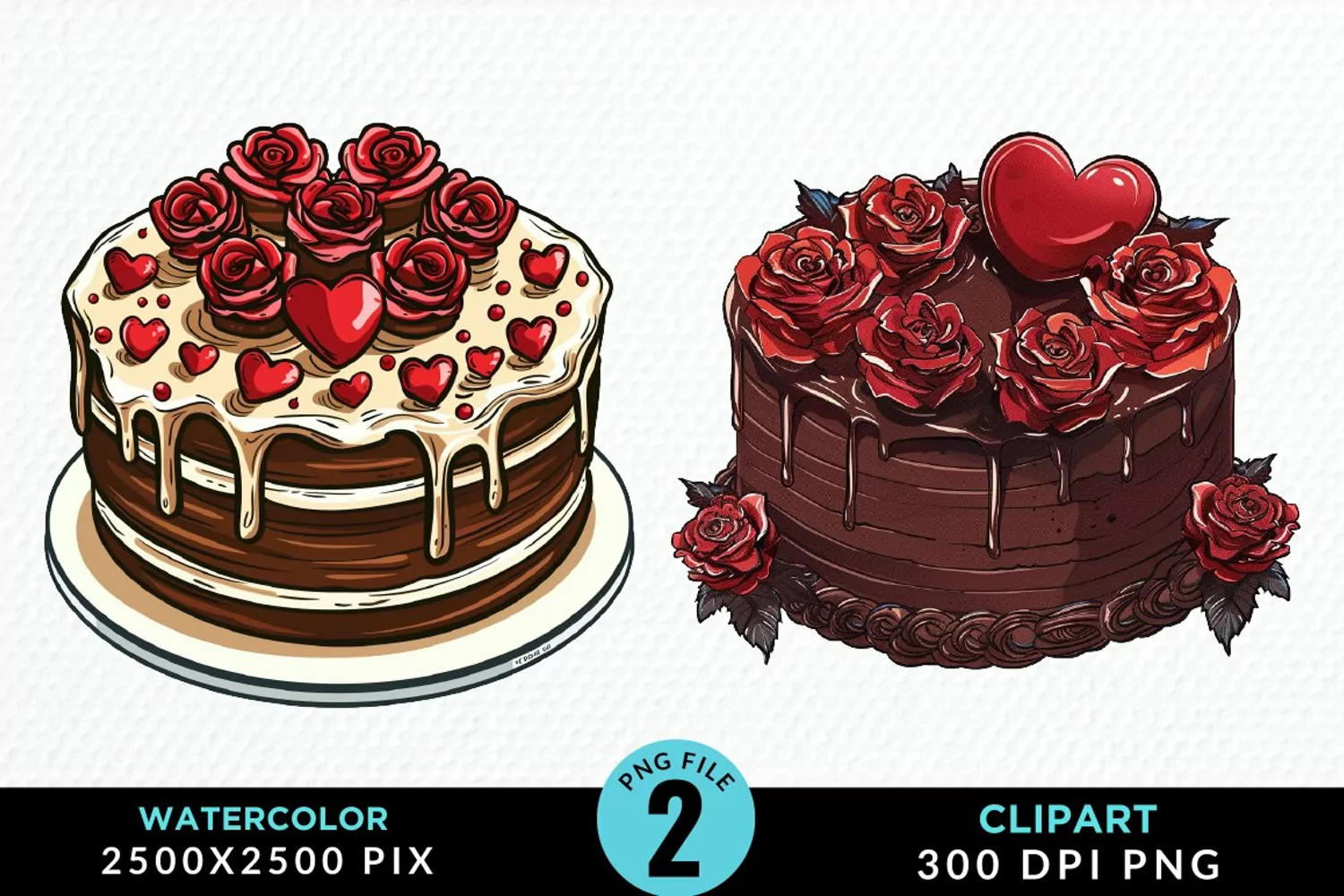 Valentines Cakes Illustration PNG Clipart product image 1