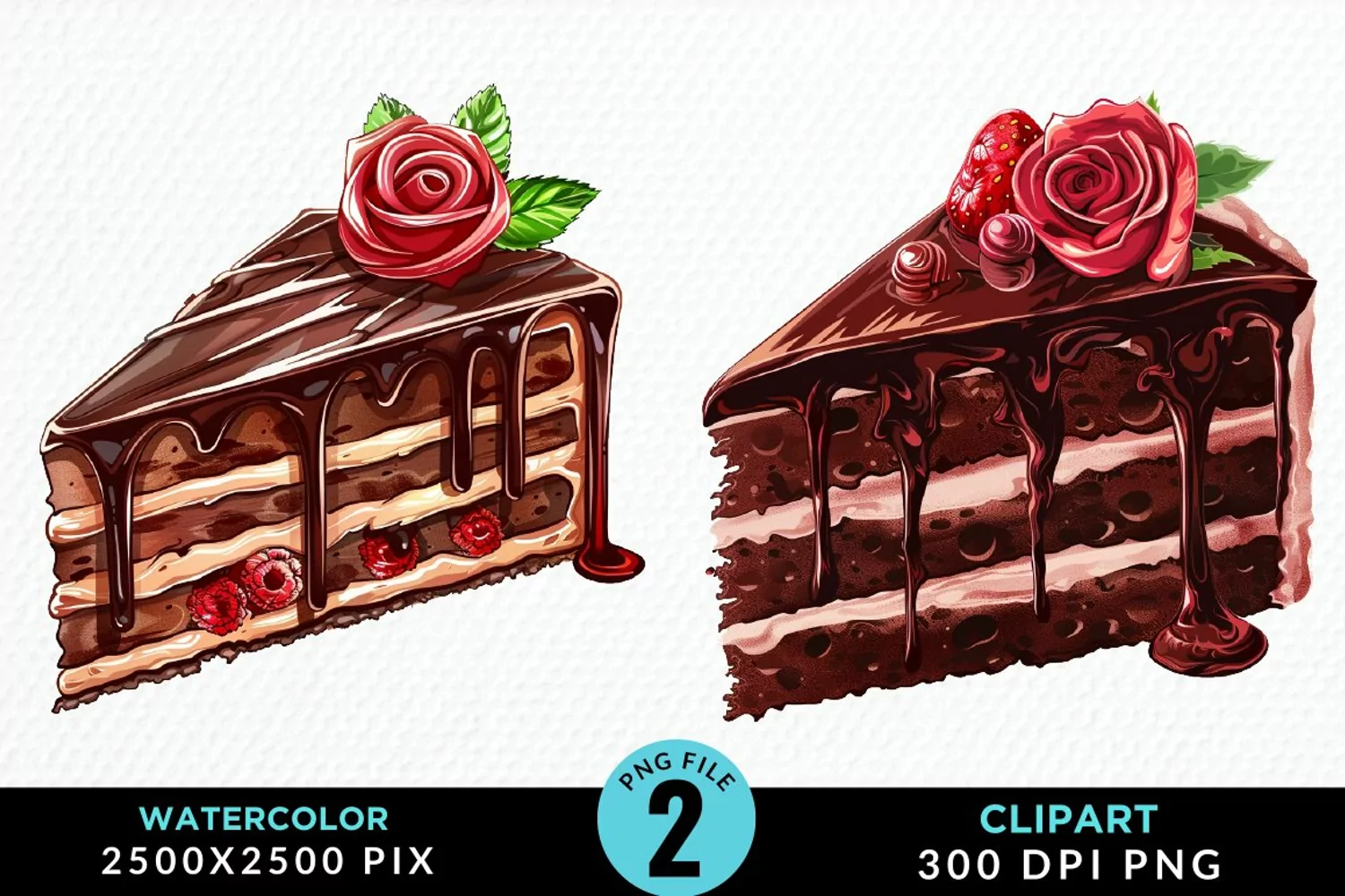 Watercolor Valentines Cakes Sublimation PNG Clipart product image 1