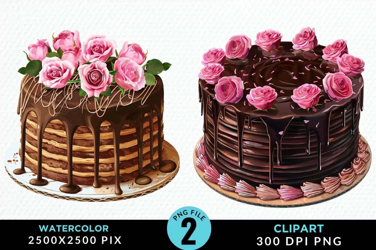 Watercolor Valentines Cakes Sublimation PNG Clipart product image 1