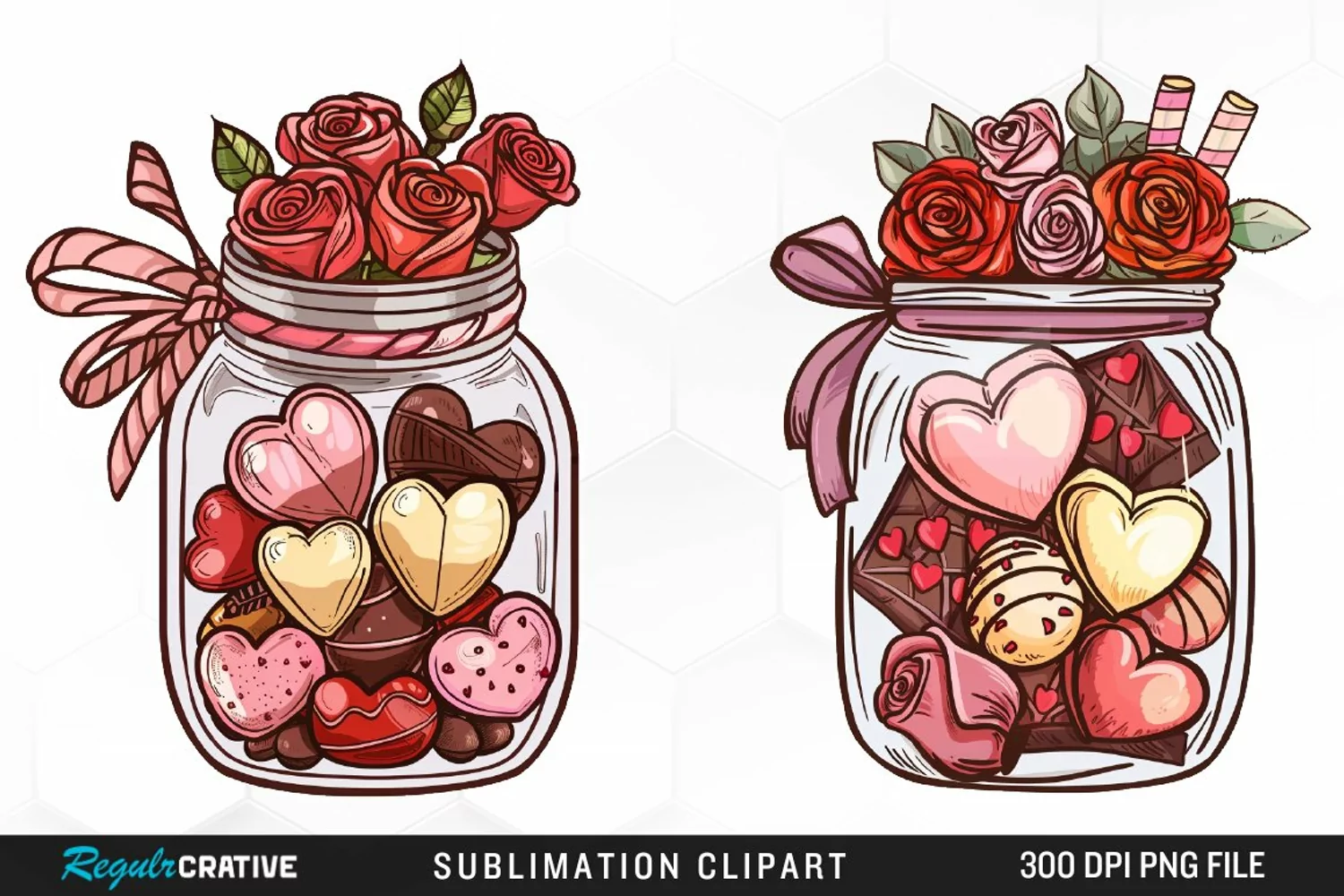 Watercolor Valentines Candy Jars Clipart product image 1