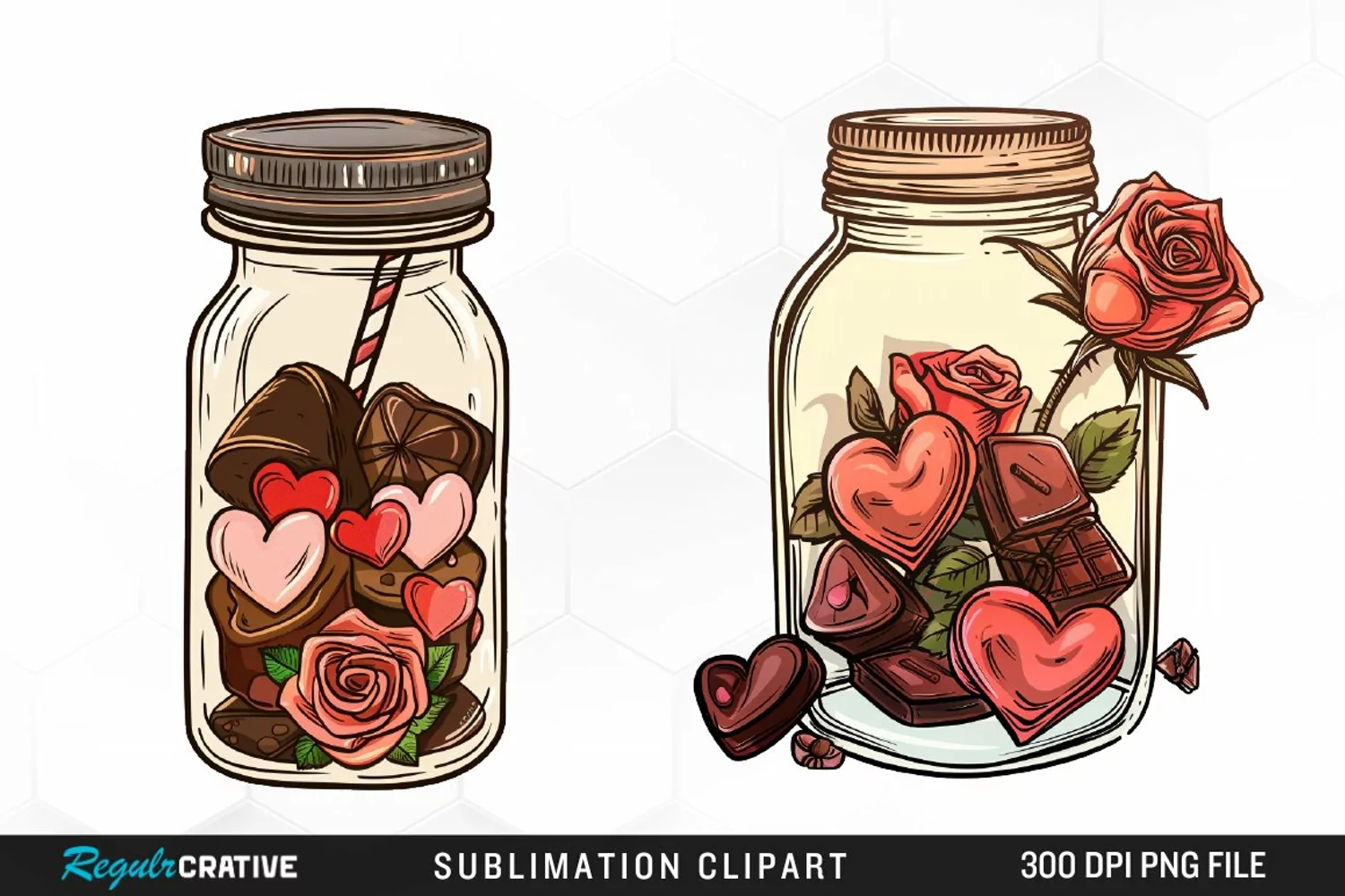 Watercolor Valentines Candy Jars Clipart product image 1