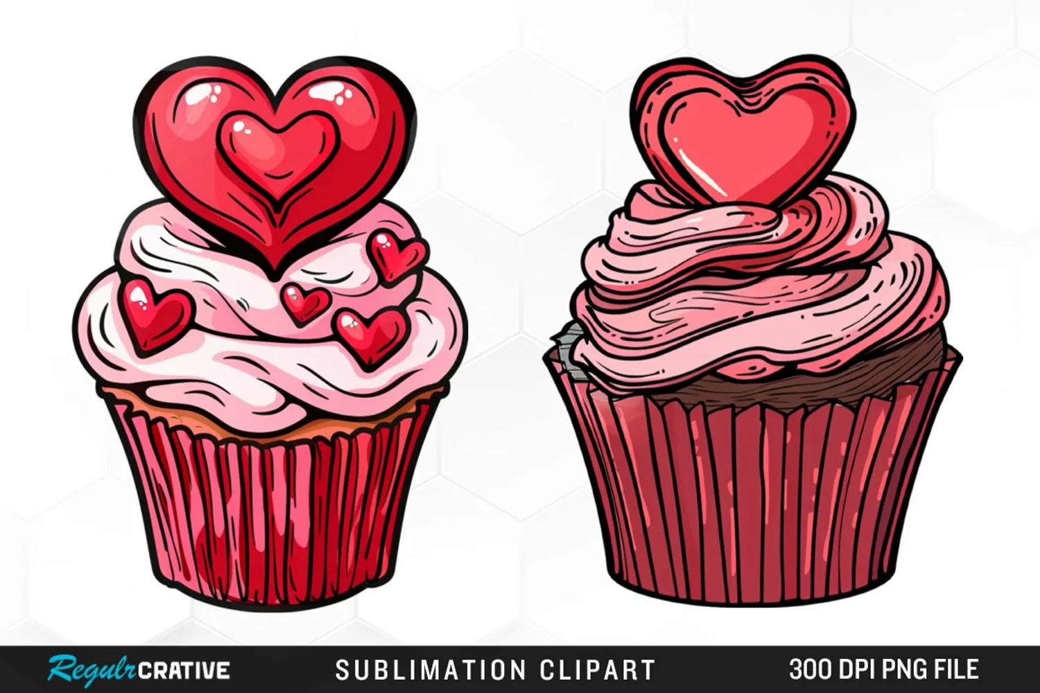Watercolor Valentines Cupcake Artwork Clipart product image 1