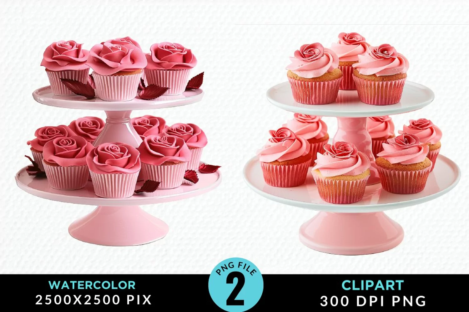 Watercolor Valentines Cupcakes Graphic Clipart product image 1