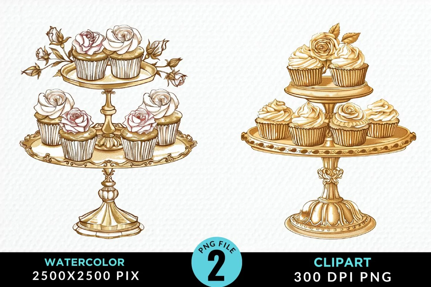 Watercolor Valentines Cupcakes Graphic Clipart product image 1