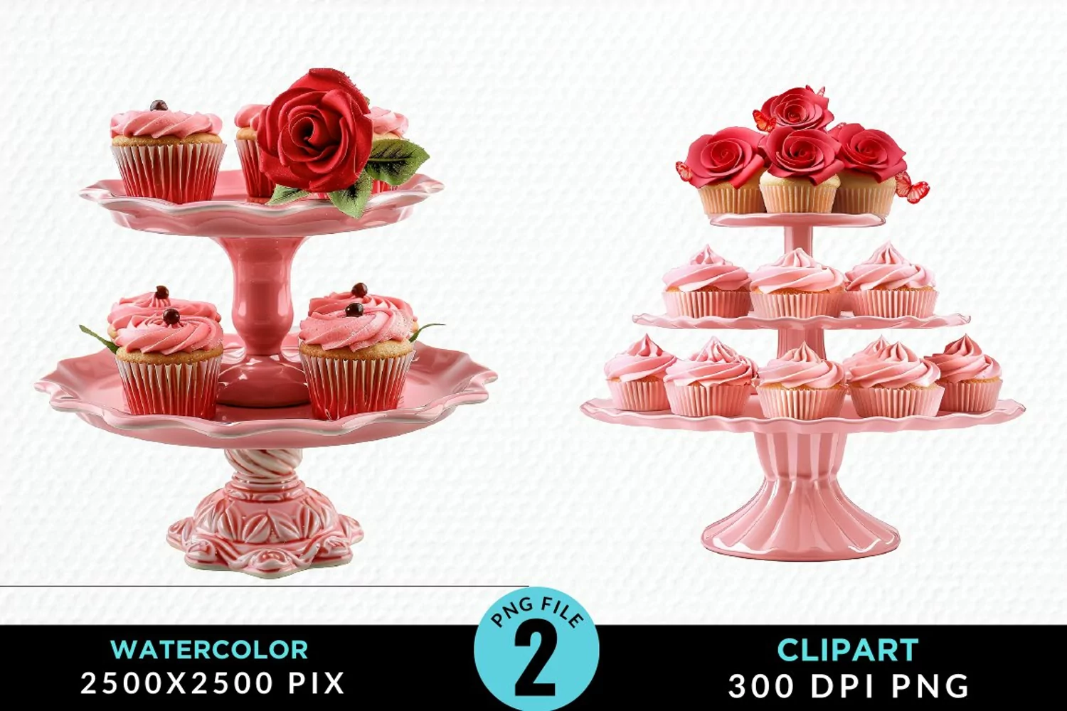 Watercolor Valentines Cupcakes Graphic Clipart product image 1