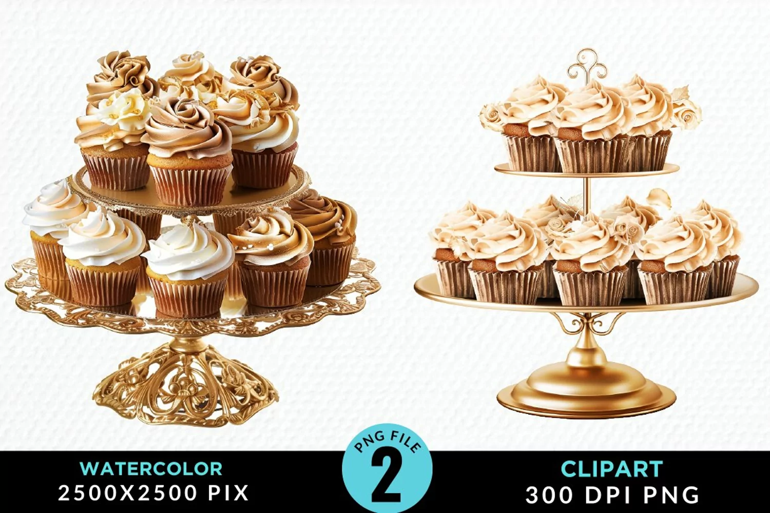 Watercolor Valentines Cupcakes Exquisite Clipart product image 1