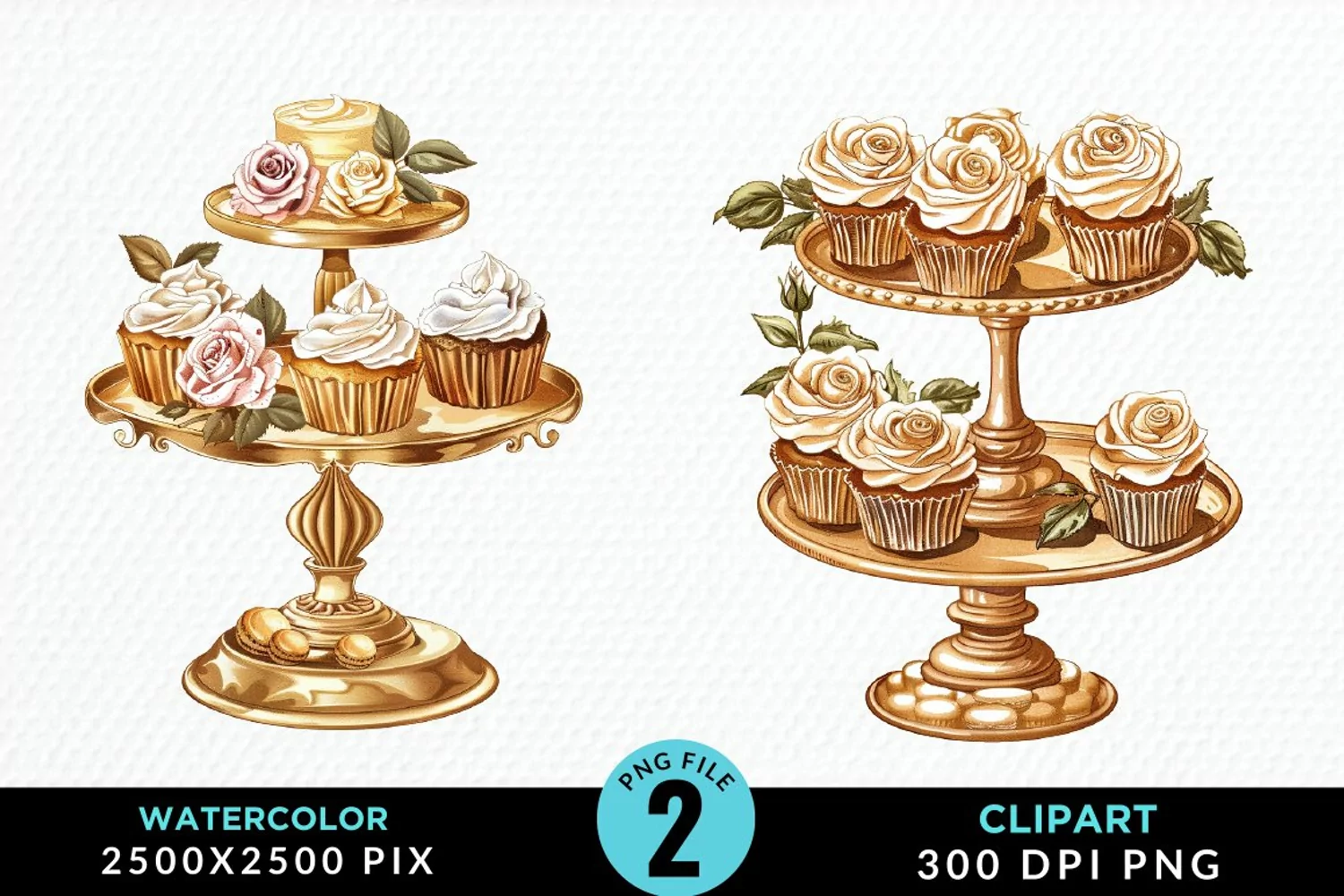 Watercolor Valentines Cupcakes Graphic Clipart product image 1