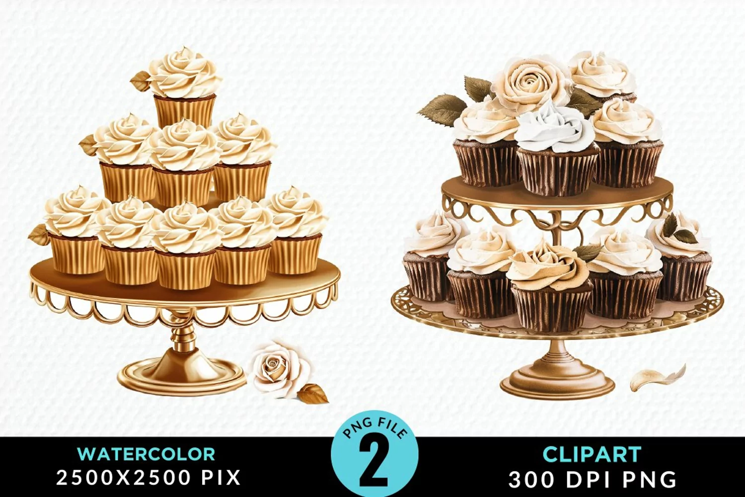 Watercolor Valentines Cupcakes Graphic Clipart product image 1
