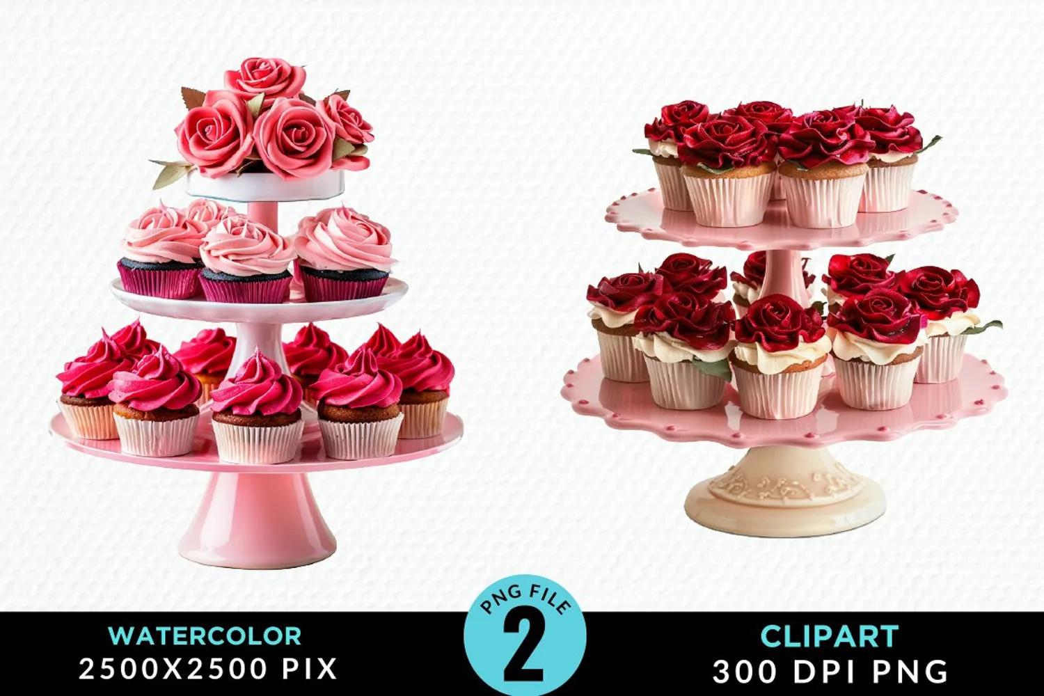 Watercolor Valentines Cupcakes Exquisite Clipart product image 1