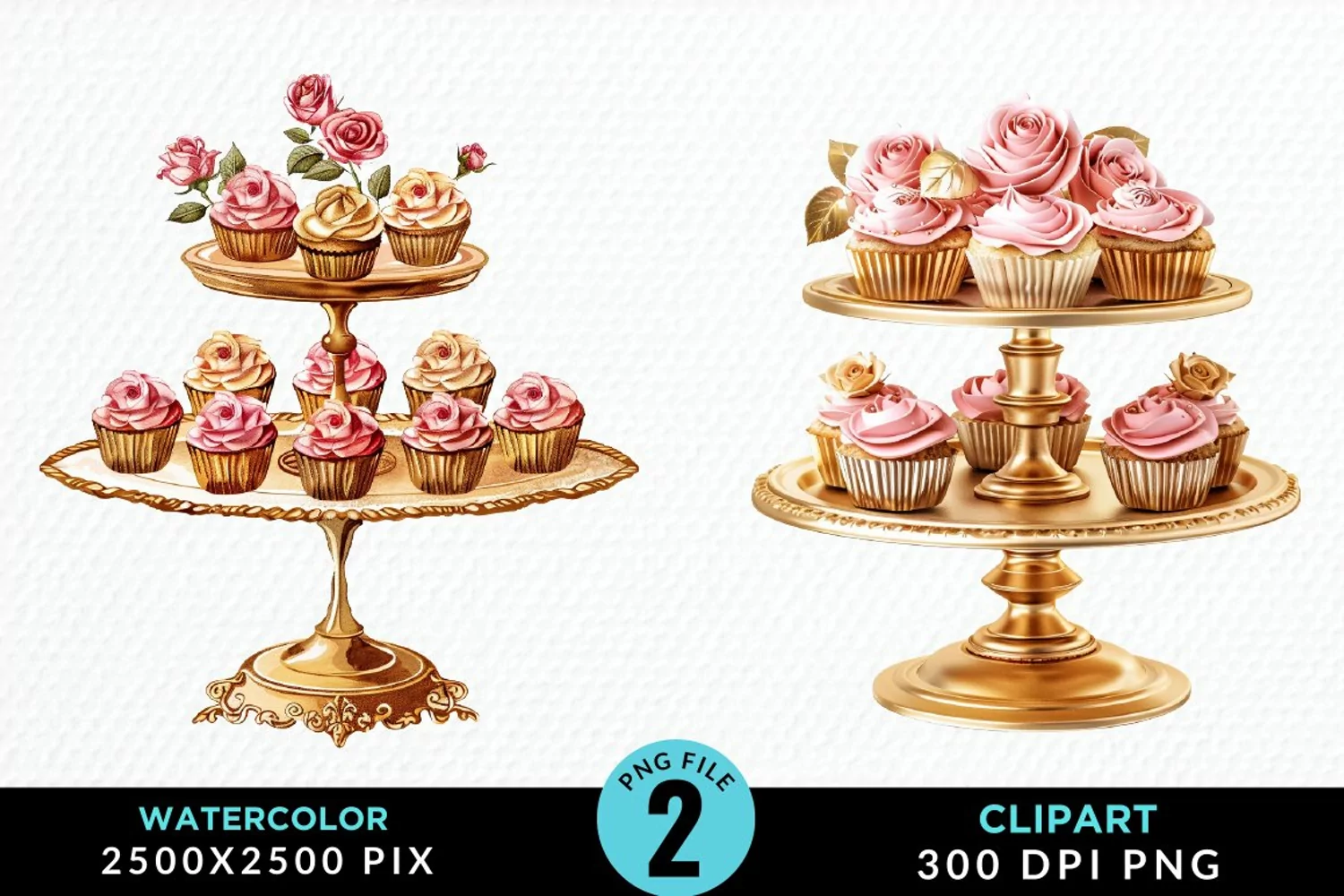 Watercolor Valentines Cupcakes Exquisite Clipart product image 1