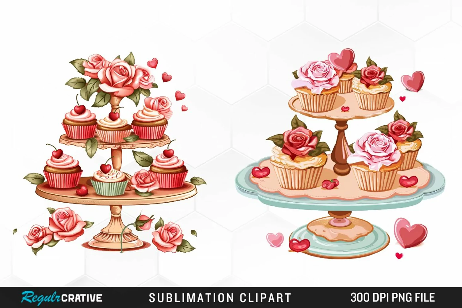 Watercolor Valentines Cupcakes Exquisite Clipart product image 1