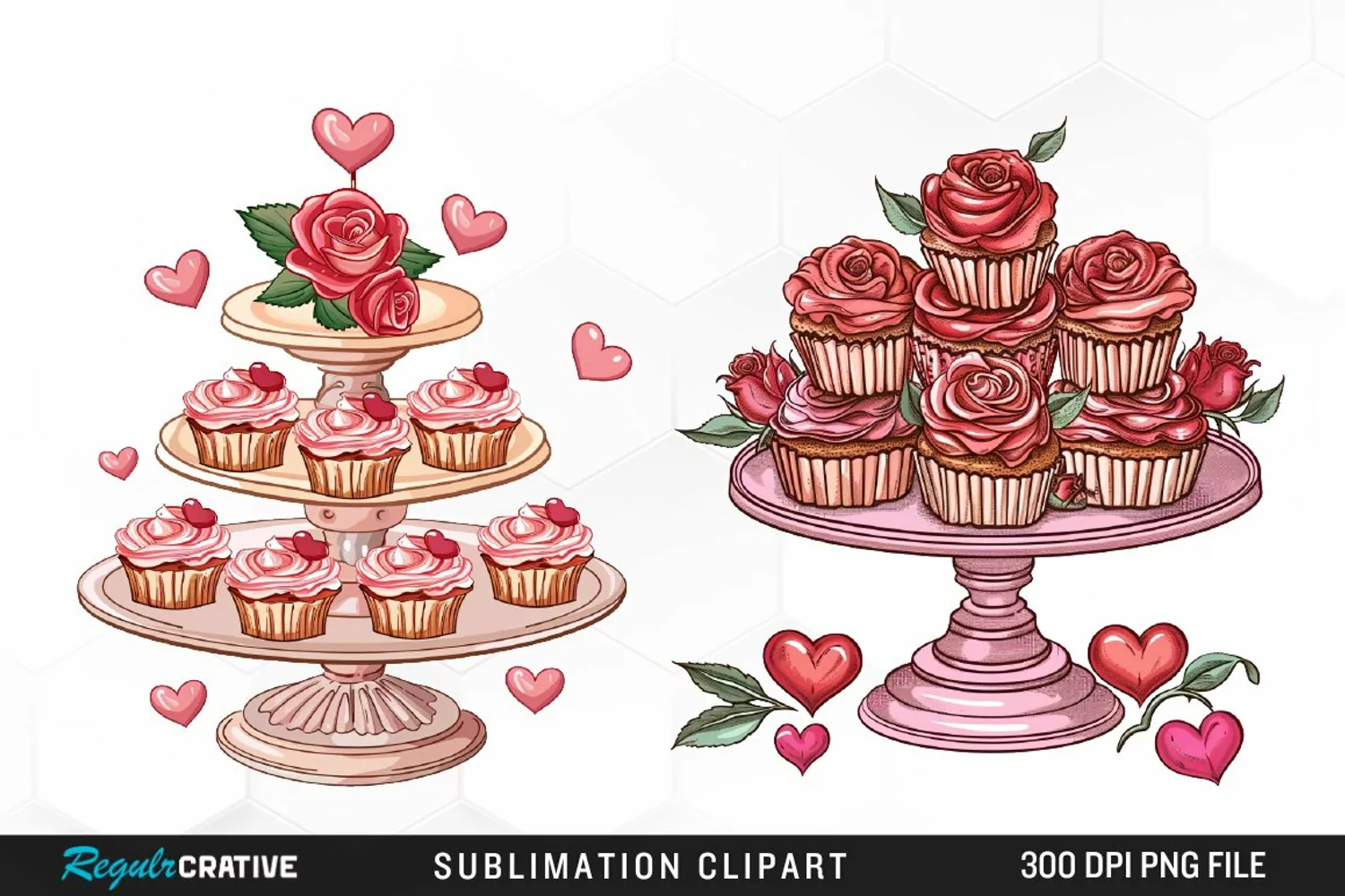Watercolor Valentines Cupcakes Exquisite Clipart product image 1